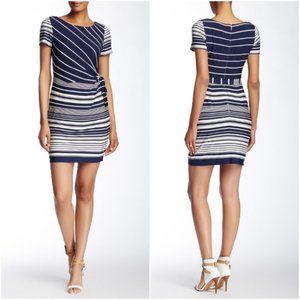 Eliza J Navy Side Tie Striped Stretch Jersey Dress